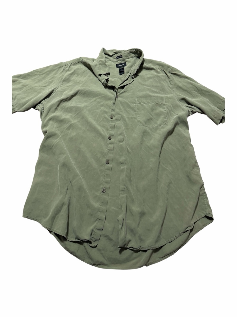 100% Silk Claiborne Men's Short Sleeve Button-Up Shirt Olive Green Size XL Light